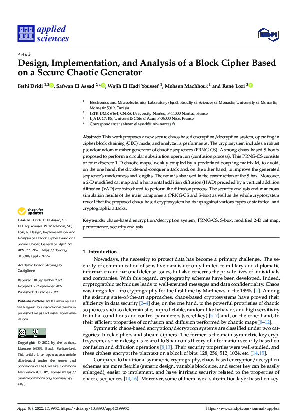 (PDF) Design, Implementation, and Analysis of a Block Cipher Based on a ...