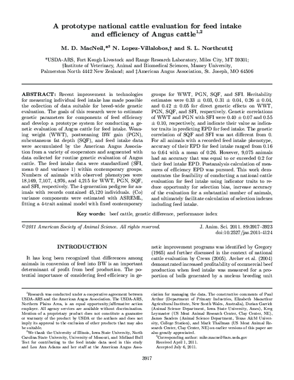 (PDF) A prototype national cattle evaluation for feed intake and ...