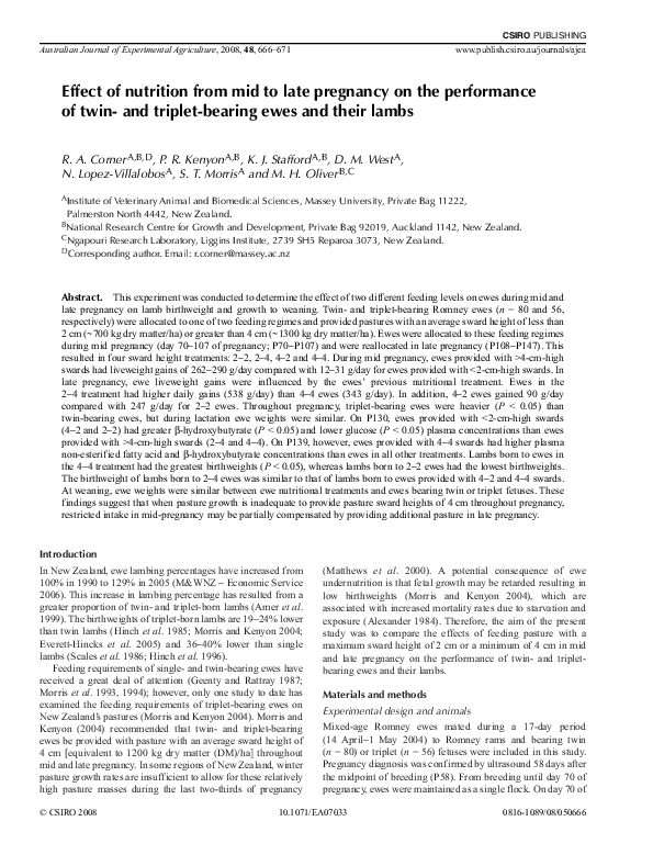 (PDF) Effect of nutrition from mid to late pregnancy on the performance ...