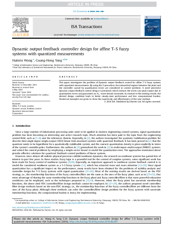 (PDF) Dynamic Output Feedback Controller Design for a Class of Takagi ...
