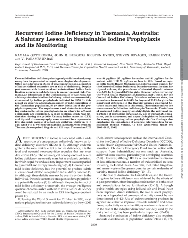(PDF) Recurrent Iodine Deficiency in Tasmania, Australia: A Salutary ...
