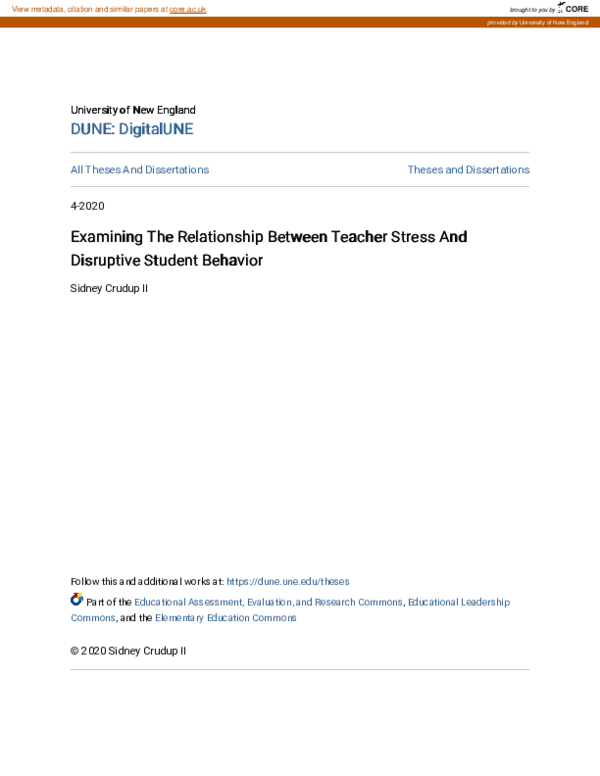 (PDF) Examining The Relationship Between Teacher Stress And Disruptive ...
