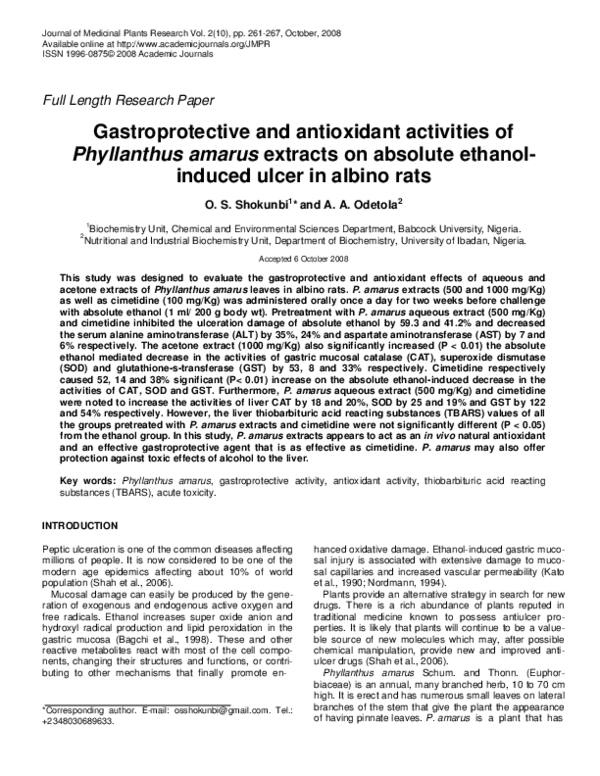 (PDF) Gastroprotective and antioxidant activities of Phyllanthus amarus ...