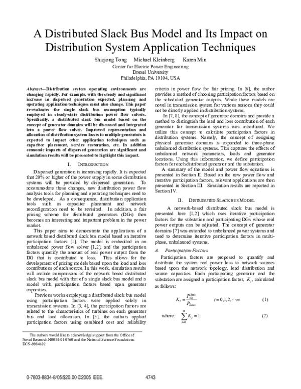 (PDF) A Distributed Slack Bus Model and Its Impact on Distribution ...