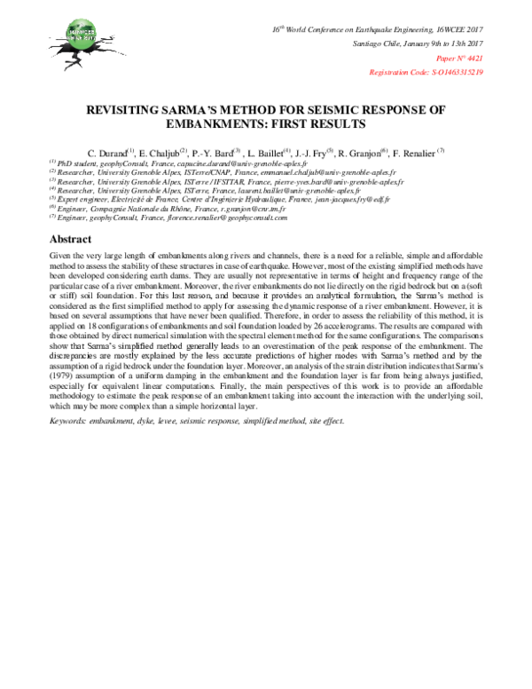 (PDF) Revisiting Sarma's Method for Seismic Response of Embankments ...