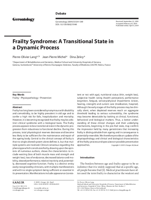 (PDF) Frailty Syndrome: A Transitional State in a Dynamic Process