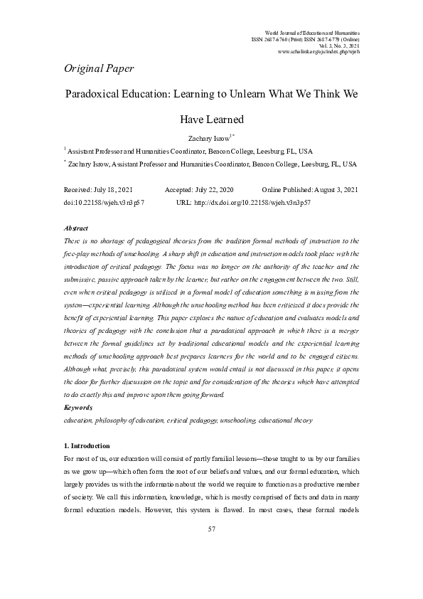 (PDF) Paradoxical Education: Learning to Unlearn What We Think We Have ...