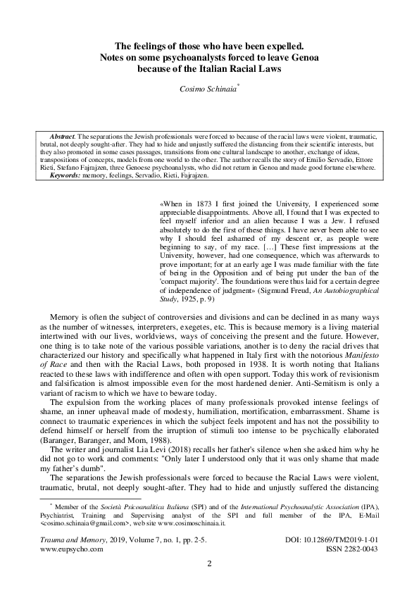 (PDF) The feelings of those who have been expelled. Notes on some ...
