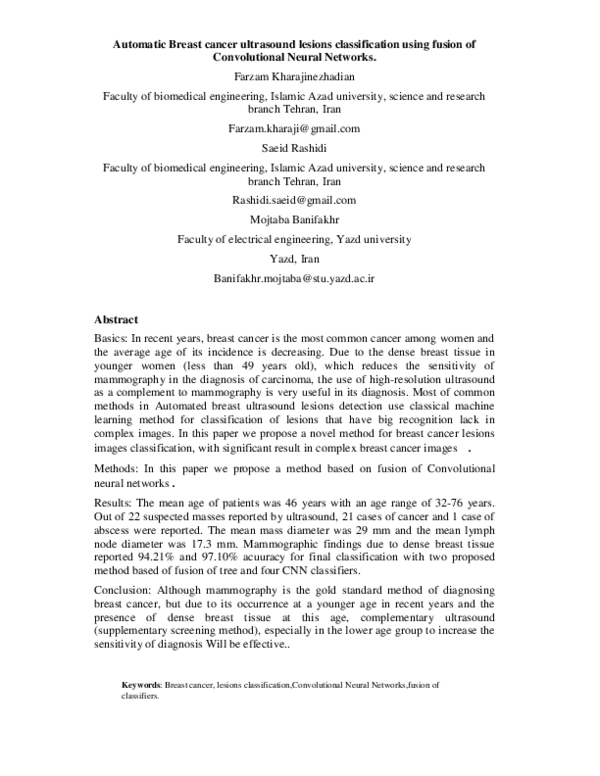 (PDF) Automatic Breast cancer ultrasound lesions classification using ...