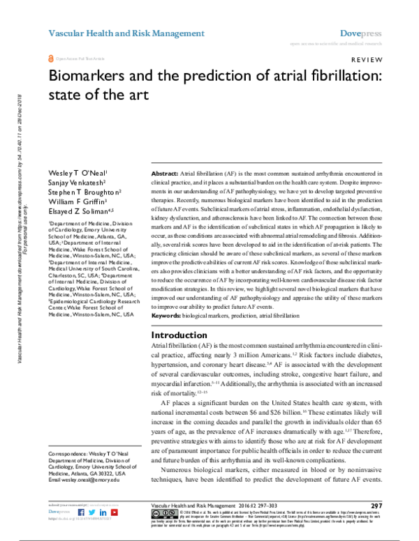 (PDF) Biomarkers and the prediction of atrial fibrillation: state of ...