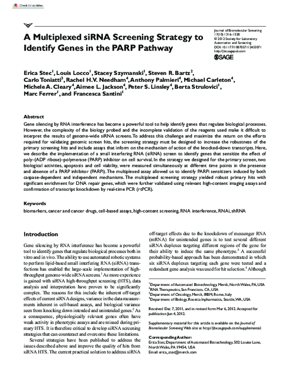 (PDF) A Multiplexed siRNA Screening Strategy to Identify Genes in the ...