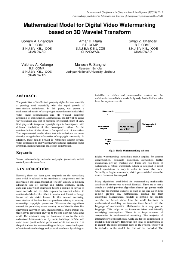 (PDF) Mathematical Model for Digital Video Watermarking Based On 3D ...