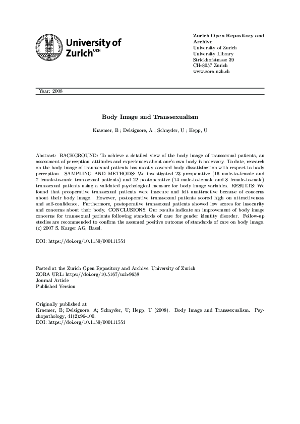 (PDF) Body Image and Transsexualism