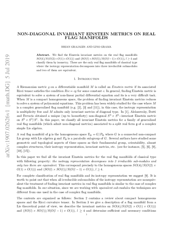 (PDF) Non-diagonal invariant Einstein metrics on real flag manifolds