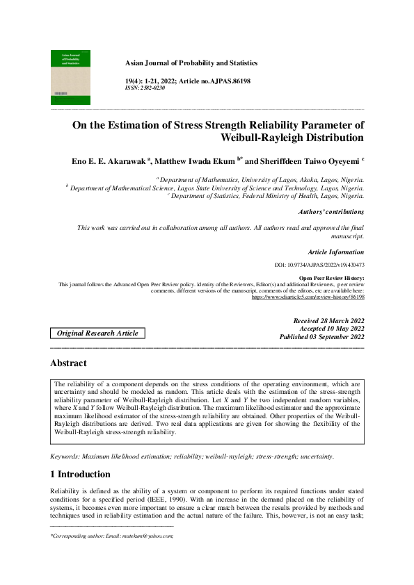 (PDF) On the Estimation of Stress Strength Reliability Parameter of ...