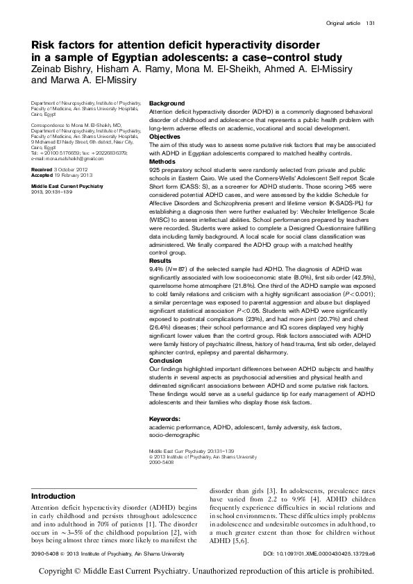 (PDF) Risk factors for attention deficit hyperactivity disorder in a ...