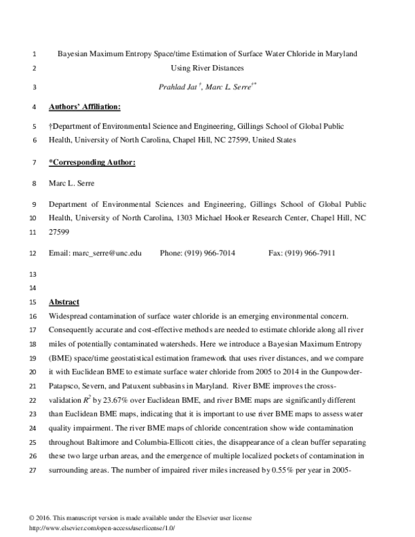 (PDF) Bayesian Maximum Entropy space/time estimation of surface water ...