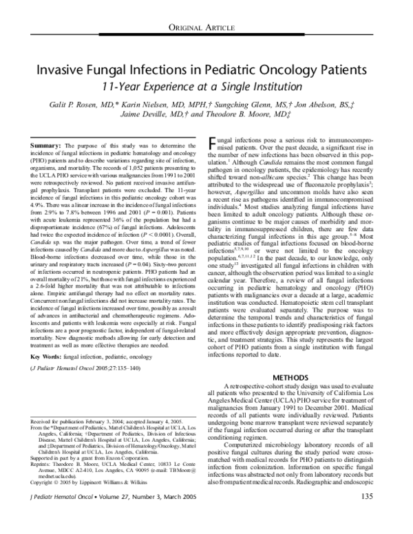 (PDF) Invasive fungal infections in pediatric oncology