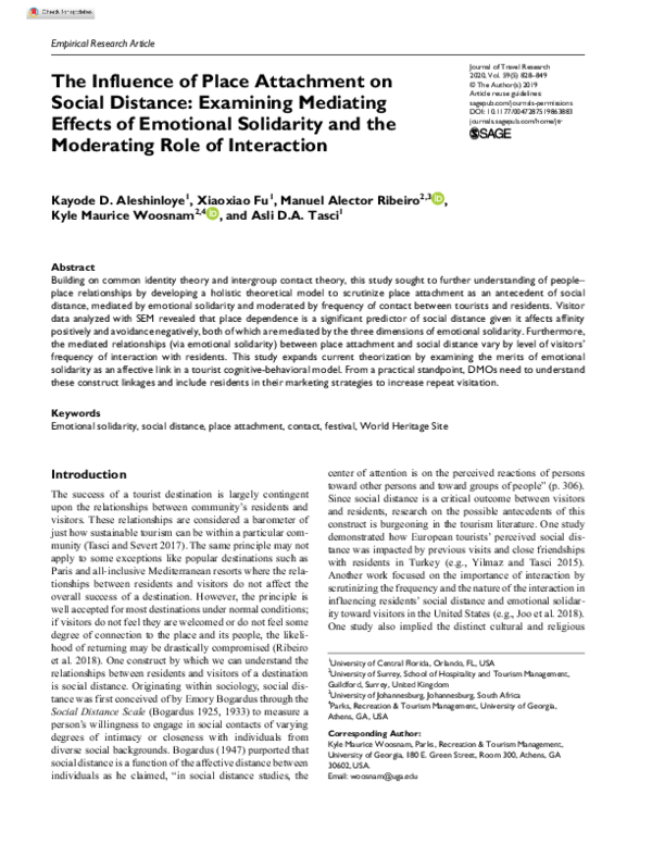 (PDF) The Influence of Place Attachment on Social Distance: Examining ...