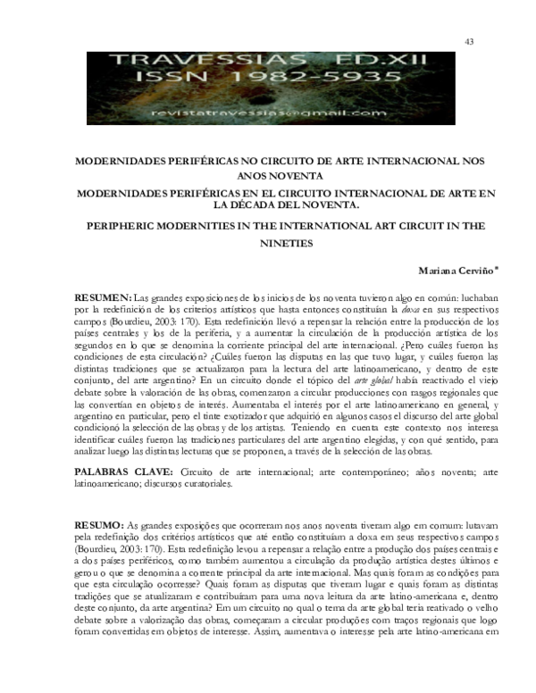(PDF) Peripheric Modernities in the International Art Circuit in the ...