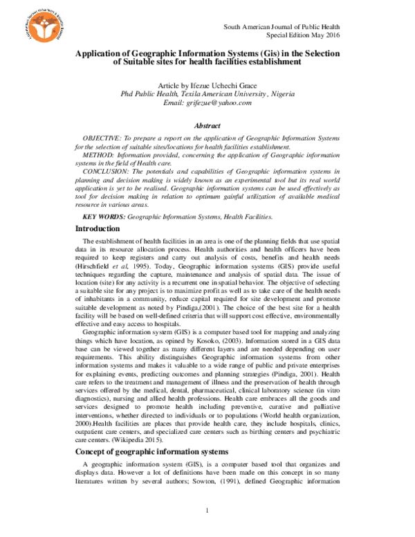 (PDF) Application of Geographic Information Systems (Gis) in the ...