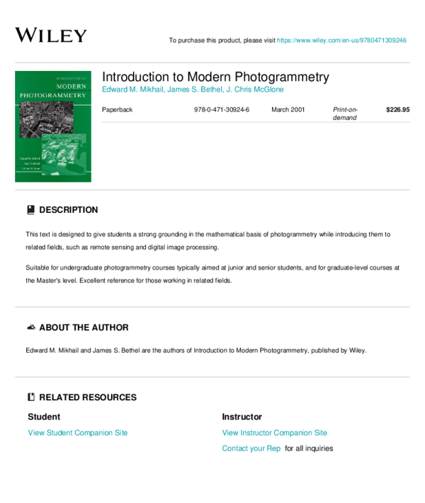 (PDF) Introduction to modern photogrammetry