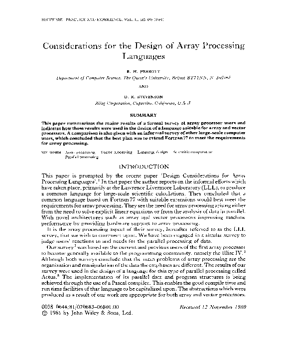 (PDF) Considerations for the design of array processing languages
