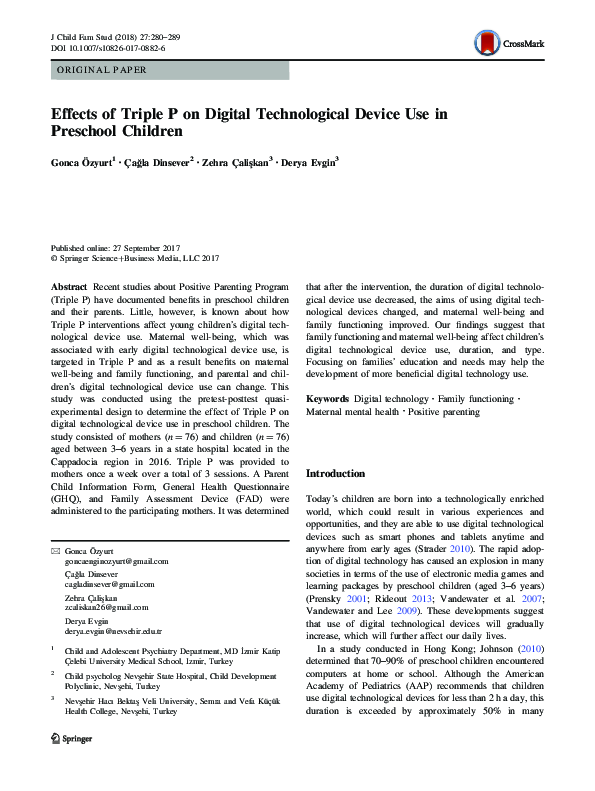 (PDF) Effects of Triple P on Digital Technological Device Use in ...