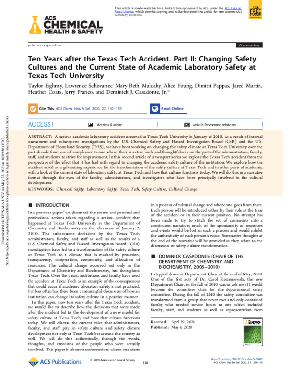 (PDF) Ten Years after the Texas Tech Accident. Part II: Changing Safety ...