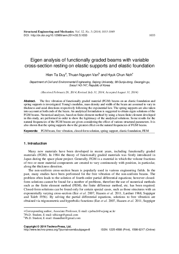 (PDF) Eigen analysis of functionally graded beams with variable cross ...