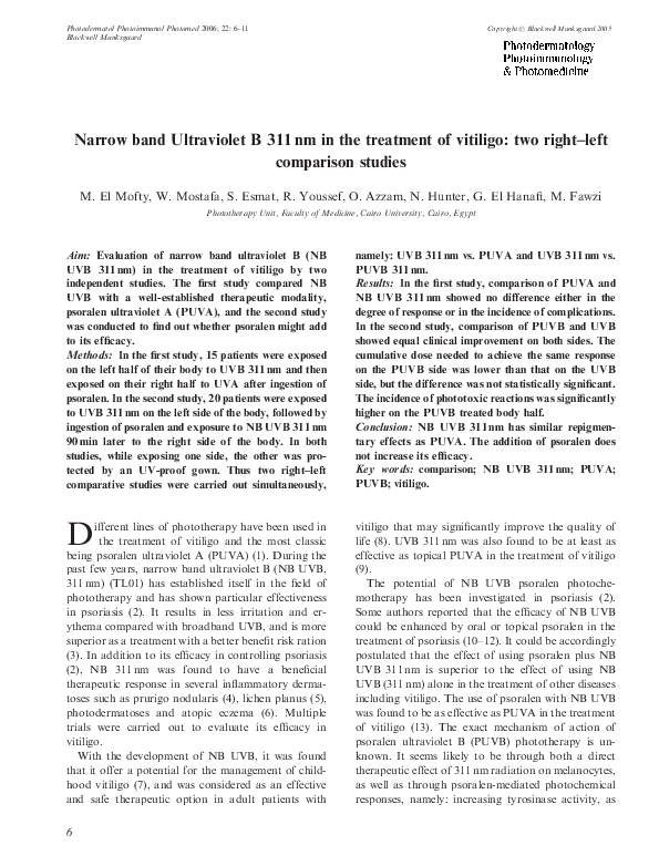 (PDF) Narrow band Ultraviolet B 311 nm in the treatment of vitiligo ...
