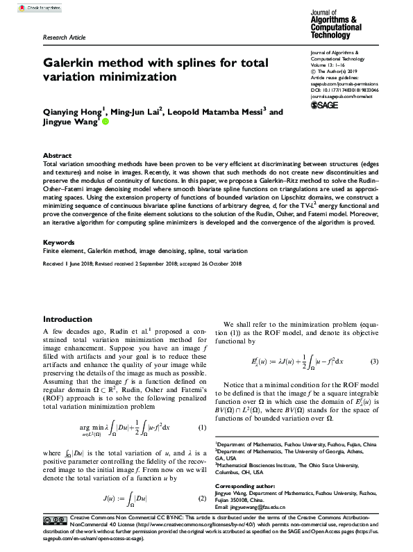(PDF) Galerkin method with splines for total variation minimization