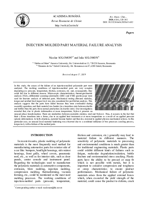 (PDF) Injection molded part material failure analysis