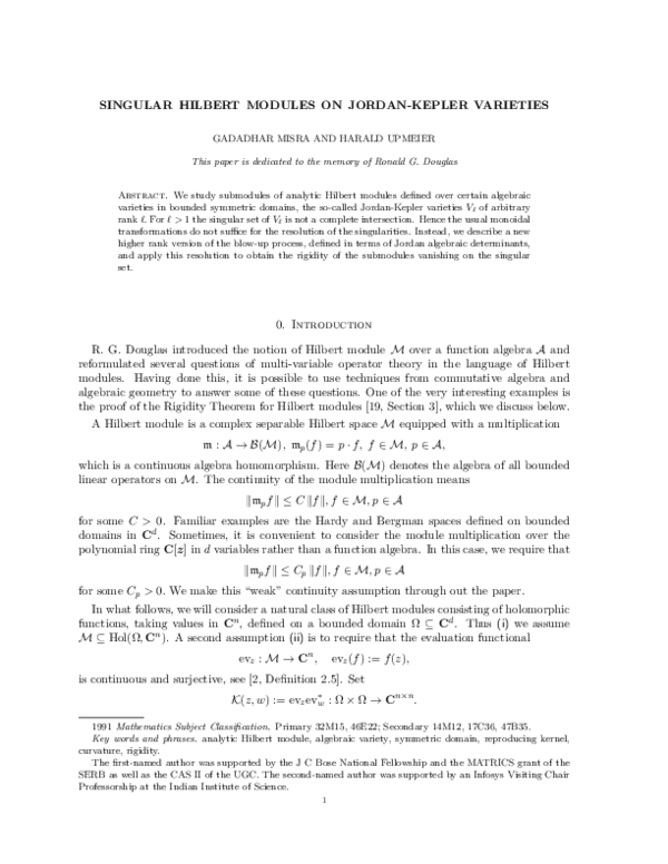 (PDF) Singular Hilbert Modules on Jordan–Kepler Varieties