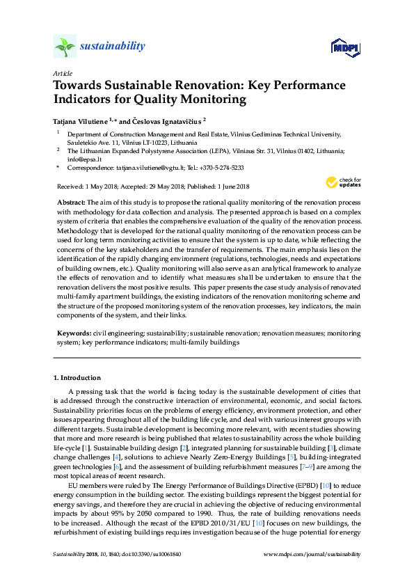 PDFGuide to Performance Metrics and BIM to support Green Building Objectives - Sustainable Apartment Renovation Building Performance Metrics