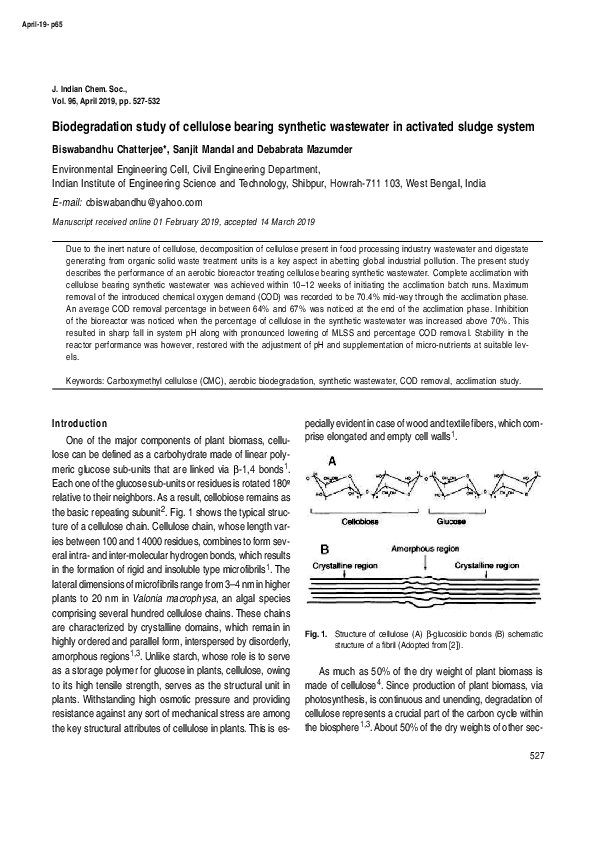 (PDF) Biodegradation study of cellulose bearing synthetic wastewater in ...