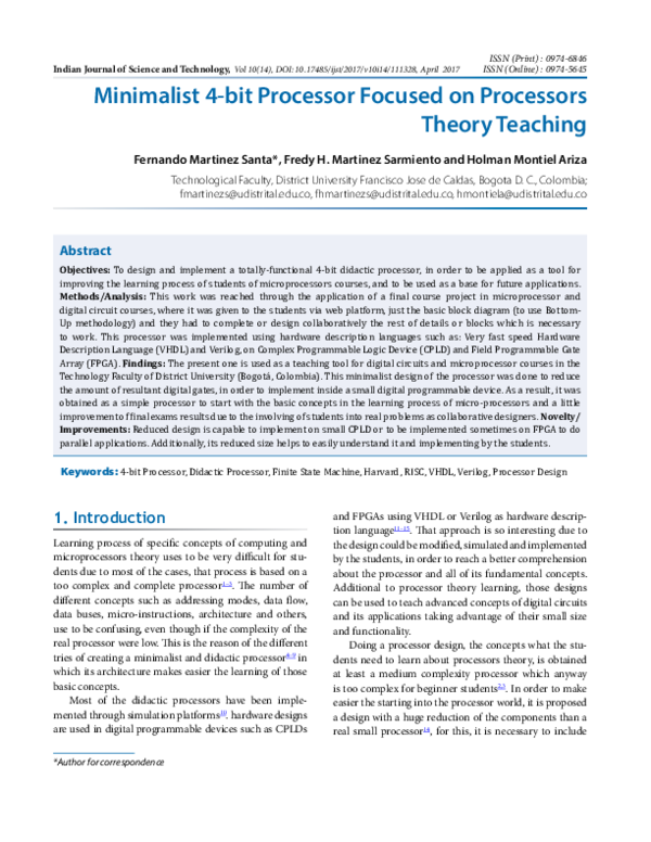(PDF) Minimalist 4-bit Processor Focused on Processors Theory Teaching