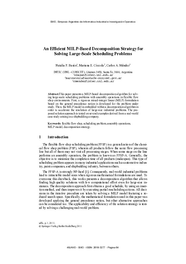 (PDF) An efficient MILP-based decomposition strategy for solving large ...