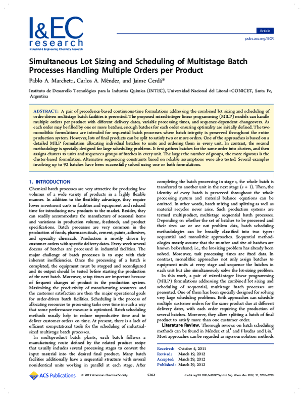 (PDF) Simultaneous Lot Sizing and Scheduling of Multistage Batch ...