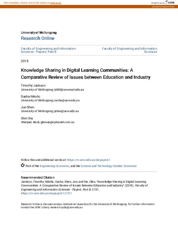 (PDF) Knowledge Sharing in Digital Learning Communities: A Comparative ...