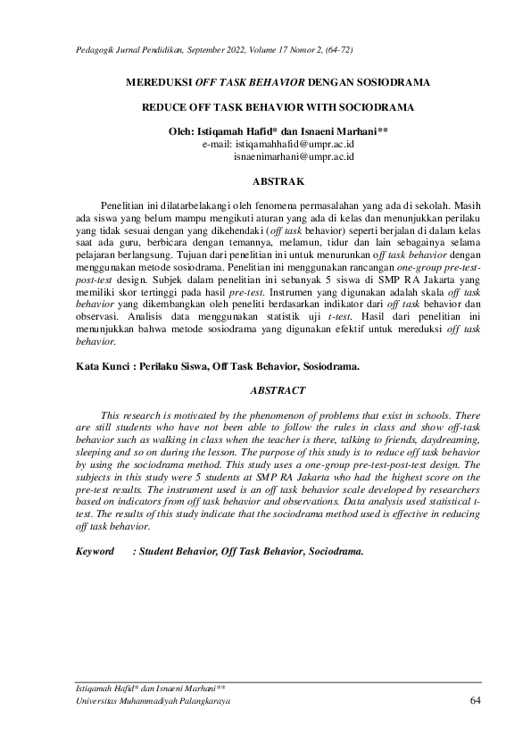 (PDF) Mereduksi Off Task Behavior Dengan Sosiodrama