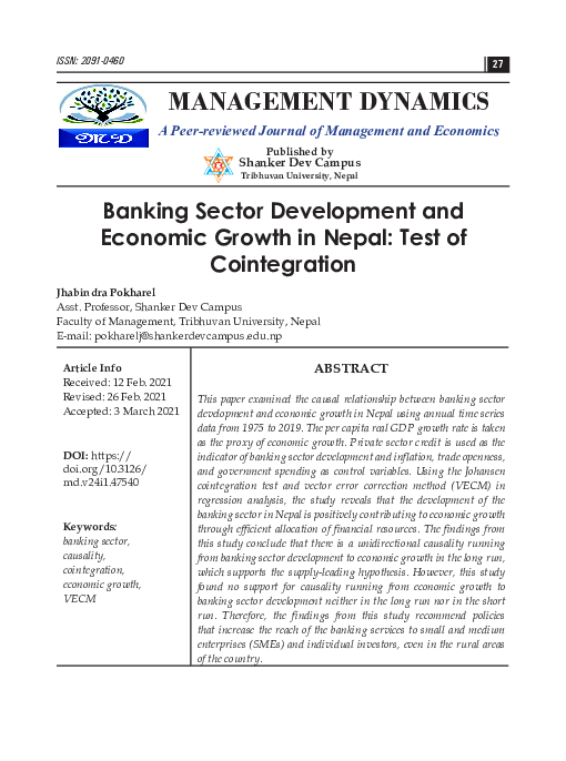 (PDF) Banking Sector Development and Economic Growth in Nepal: Test of ...