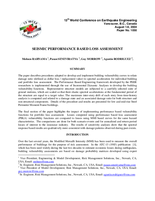 (PDF) Seismic Performance Based Loss Assessment