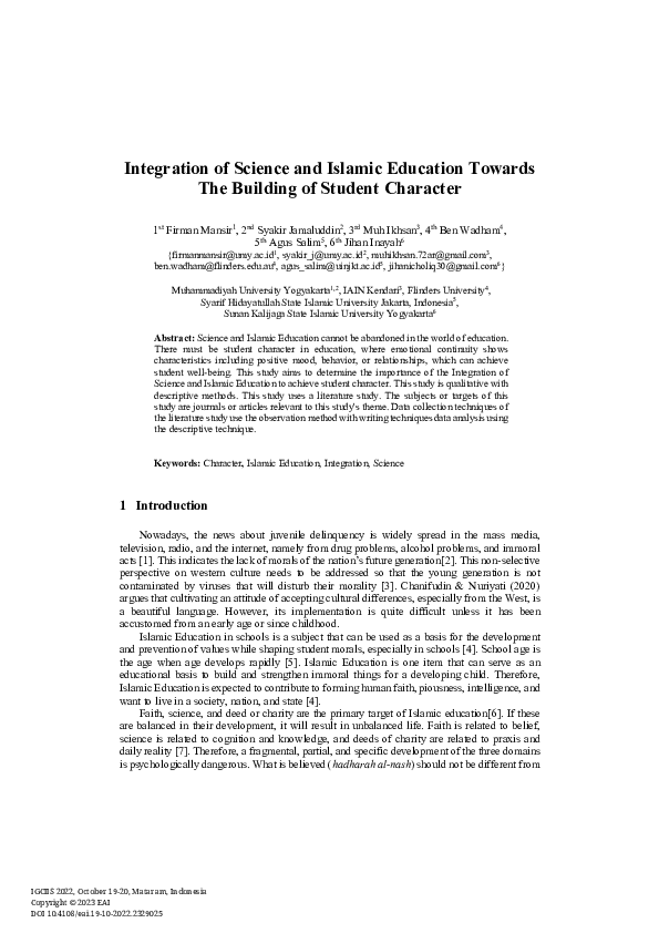 (PDF) Integration of Science and Islamic Education Towards The Building ...
