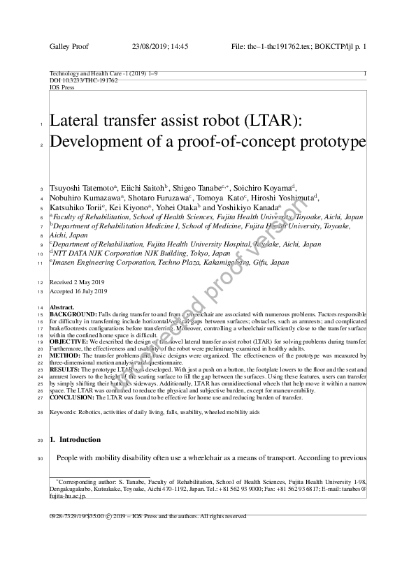(PDF) Lateral Transfer Assist Robot (LTAR): Development of a proof-of ...