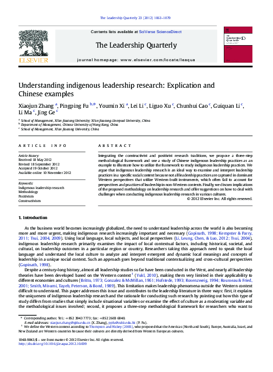 (PDF) Understanding indigenous leadership research: Explication and ...