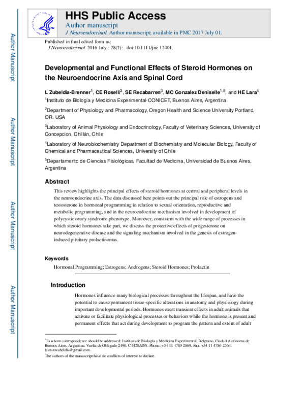 (PDF) Developmental and Functional Effects of Steroid Hormones on the ...