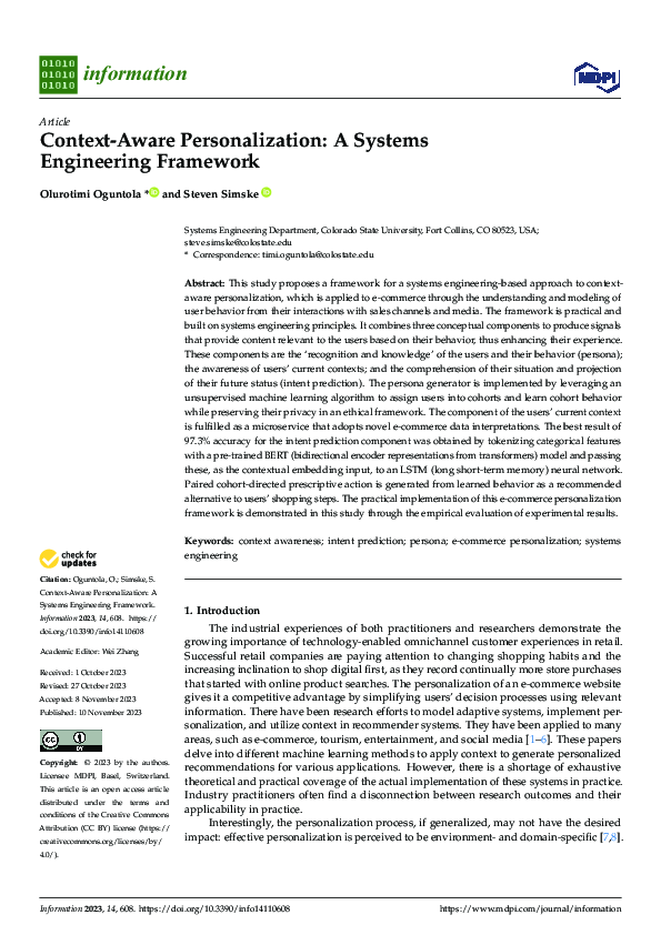 (PDF) Context-Aware Personalization: A Systems Engineering Framework
