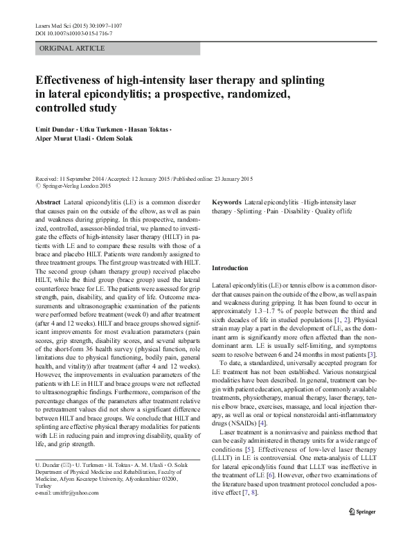 (PDF) Effectiveness of highintensity laser therapy and splinting in