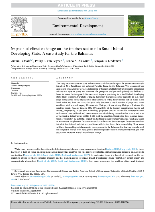 (PDF) Impacts of climate change on the tourism sector of a Small Island ...